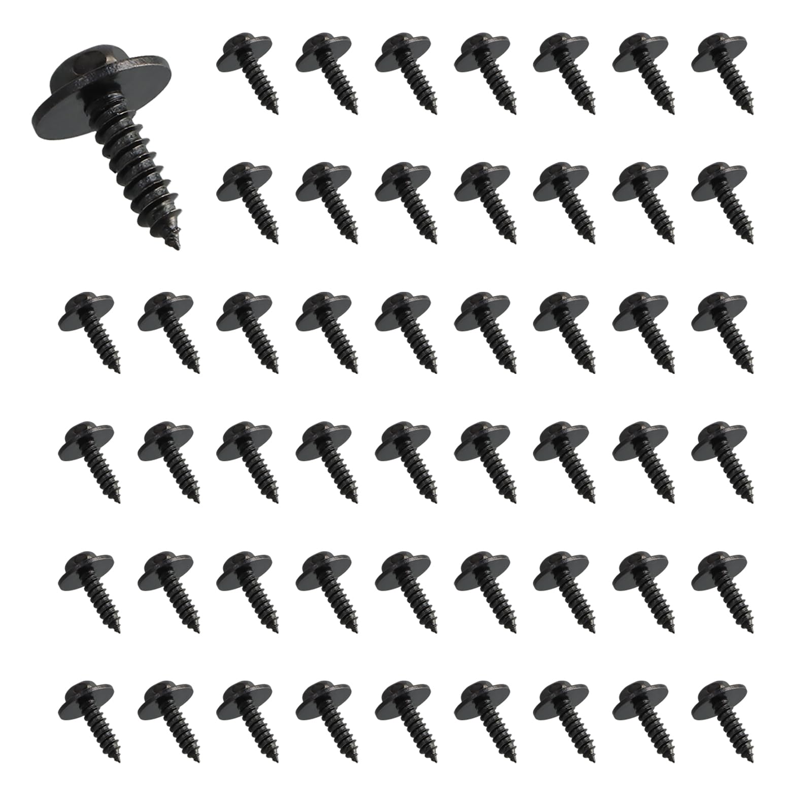 Nivofu 50 Pcs Hex Head Self-tapping Screws with Washers, Fixed Auto Car Body Fender Screws, Car Universal Self-Drilling Bolts for Fixing Automobile Bumper, Engine Cover, Car Panel, Door Trim - Black