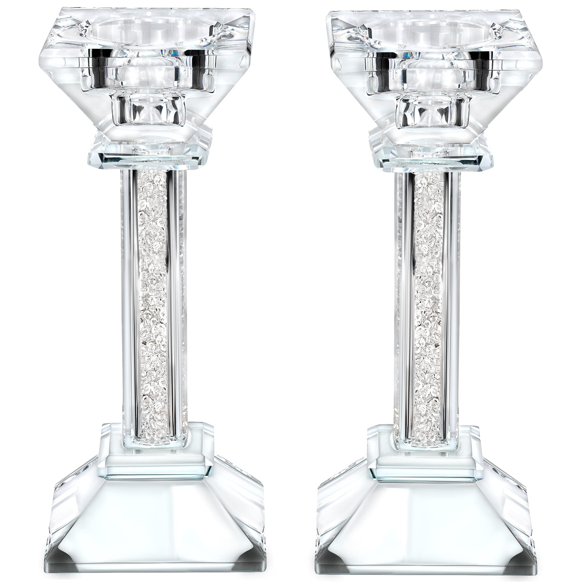 Crystal Candle Holders – Genuine Candlestick & Pillar Holder – Fine Craftsmanship Ultra Elegant Modern Centerpiece Decor for Mantelpiece, Living Room, Wedding & Events (2, 16 cm)