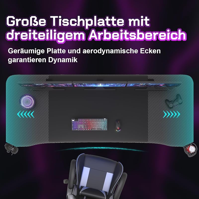 Ergonomischer Gamer-Tisch mit Getränkehalter und Mauspad,180x60cm — Foto 5 von 7