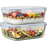 4pc Set of 8 Cup Large Glass Food Storage Containers with Lids - Airtight Meal Prep Container with Lid Lock - Freezer Microwa