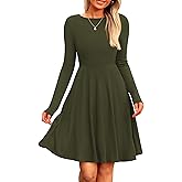 PRETTYGARDEN Women's Fall Short Dress Ribbed Knit Crewneck Long Sleeve A Line Flowy Casual Elegant Going Out Winter Dresses