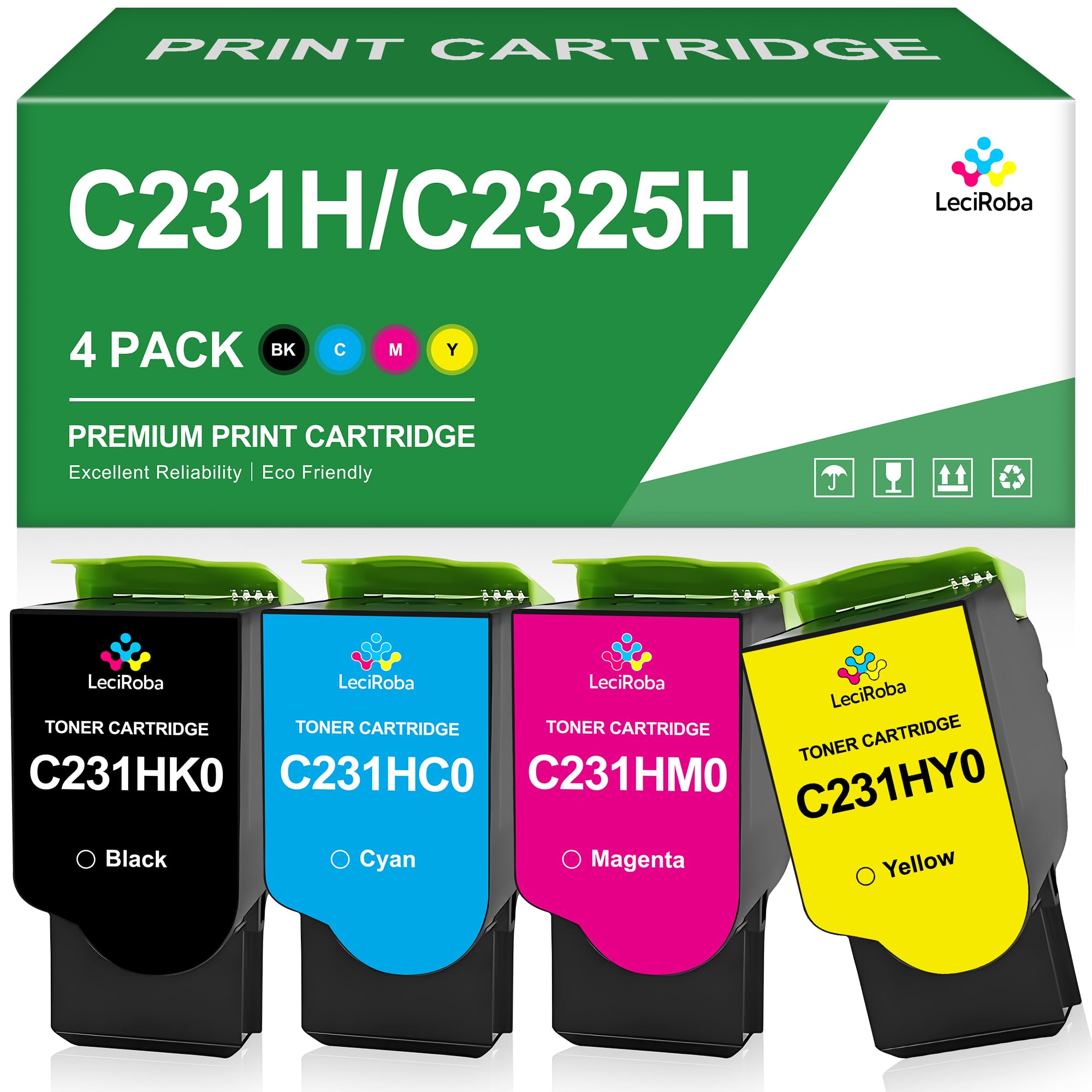 Photo 1 of LeciRoba C231H C231HK0 C231HC0 C231HM0 C231HY0 High Yield Toner Cartridge for Lexmark C2325 C2325dw MC2325adw C2535 C2535dw MC2535adwe C2425 C2425dw MC2425adw C2640 MC2640adwe Printer (4-Pack)