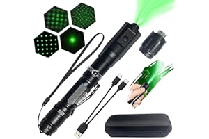 LETEAPII Green Beam Flashlight Rechargeable, Double-Click ON/OFF, Auto-Rotating Electric Head with 5 Mode, 2-in-1 Charging Ca