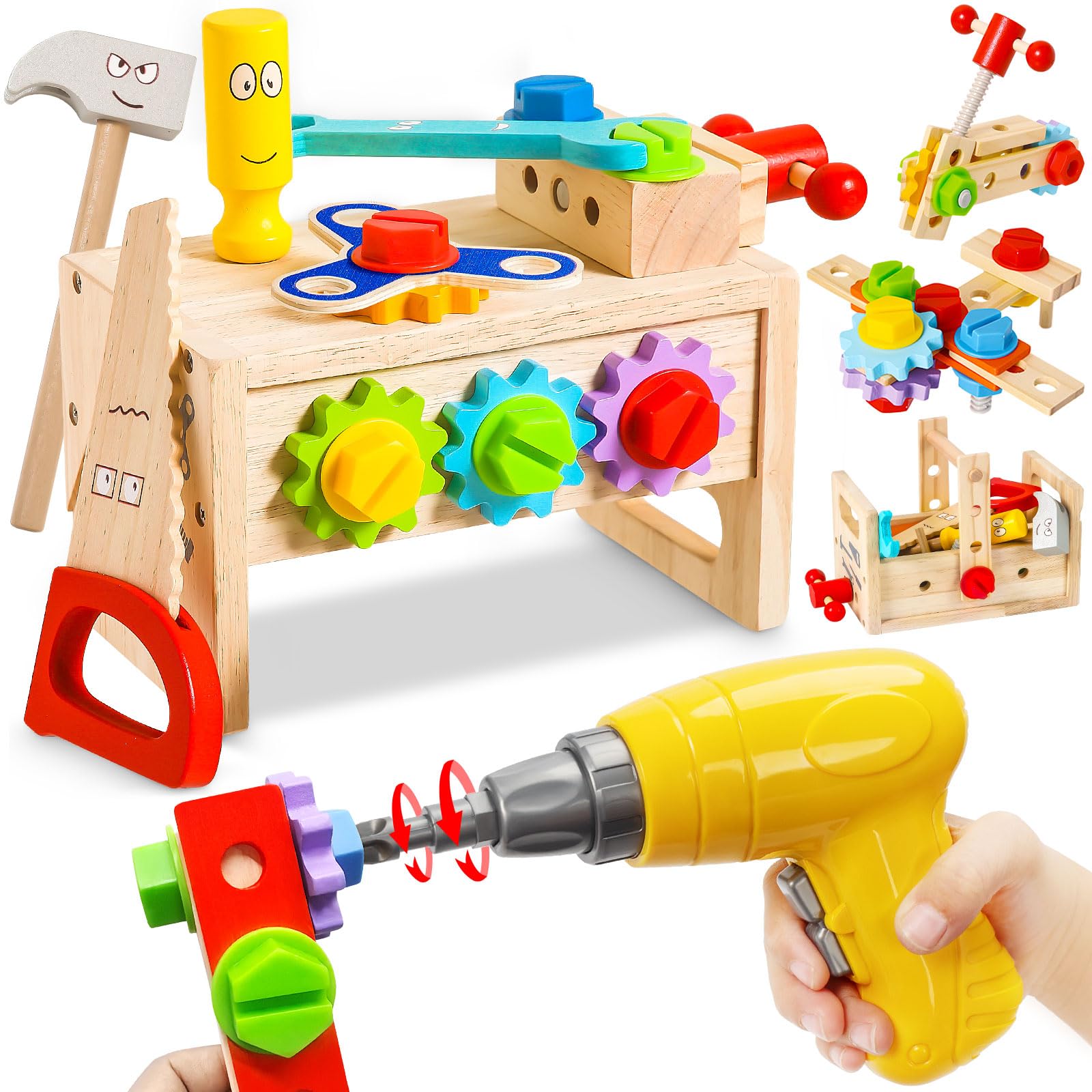 Photo 1 of Kids Tool Set with Electric Drill, 39 Pcs Wooden Toddler Play Tool Bench Kits with Tool Box, Montessori STEM Educational Pretend Construction Toy for 3 4 5 6 Year Old Boys Girls Birthday Gifts