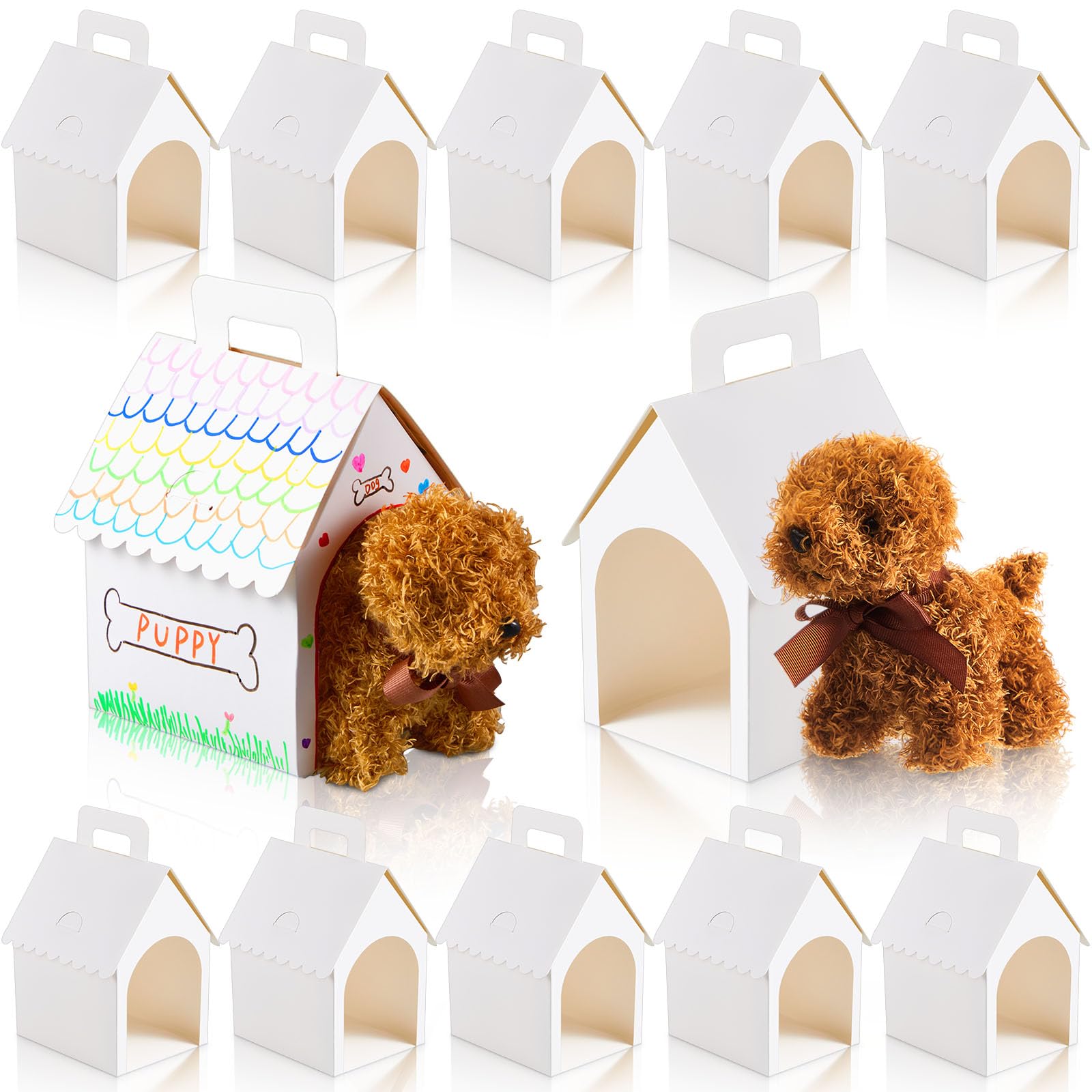 Photo 1 of ShinyRelief 16 Pcs Dog Party Favors Boxes Dog House Shaped Treat Gift Boxes with Holes Back to School Party Foldable with Handle 