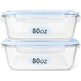 EcoEvo Glass Food Storage Containers Set, Large Size Containers with Lids, BPA-free Locking lids, 100% Leak Proof Glass Meal Prep Containers, Freezer to Oven Safe (2 Pack of 80oz)