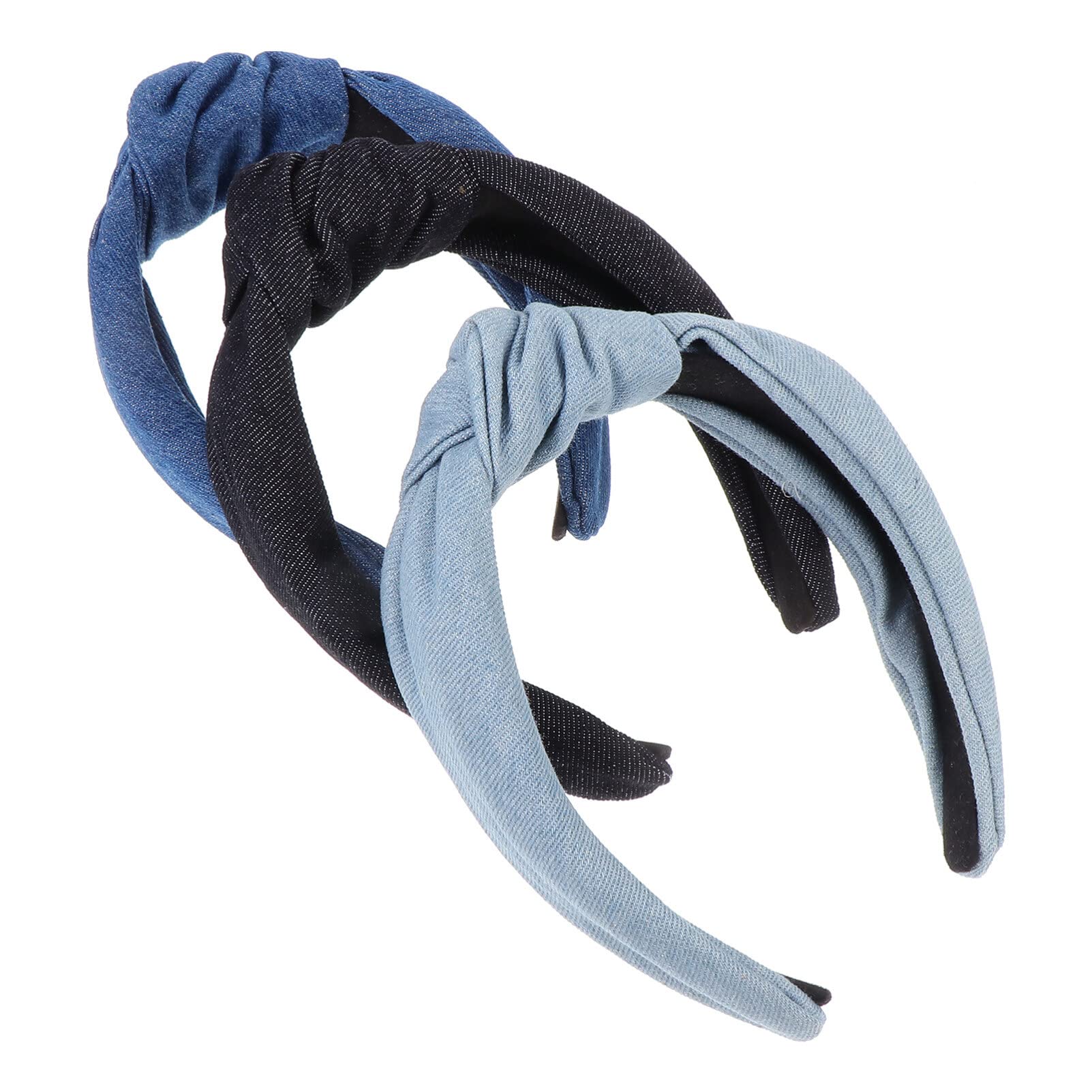 FOMIYES Headpiece for Women 3pcs Denim Headband Vintage Knotted Hair Band Wide Head Wrap Vintage Cross Twisted Hair Hoop Accessory for Women Girls Denim band