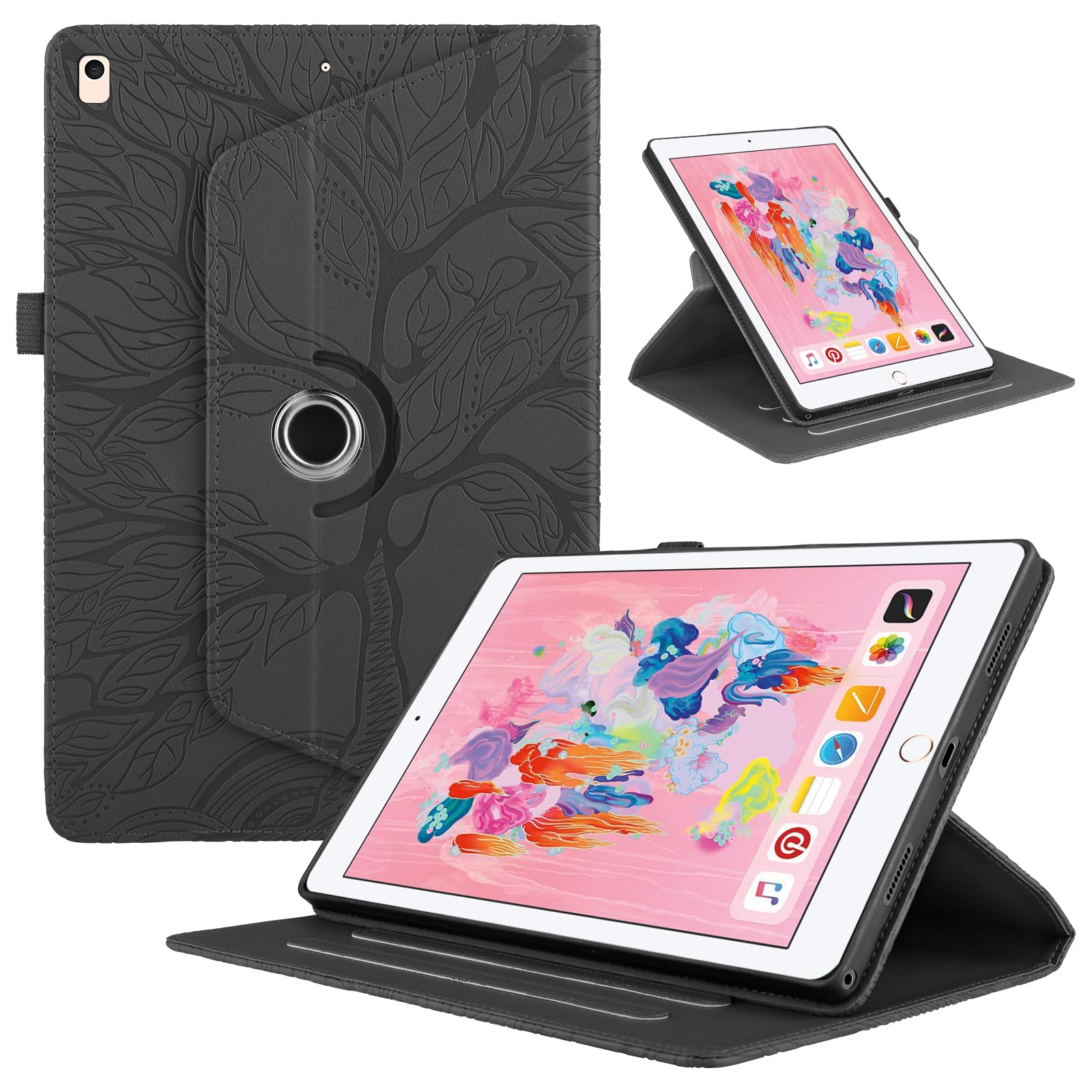 TEDTIKJT Rotating Case for iPad 9th Generation (2021)/ 8th Generation (2020)/ 7th Gen (2019) 10.2 Inch PU Leather 360 Degree Rotating Stand Protective Cover with Auto Sleep Wake Tablet Case, Black