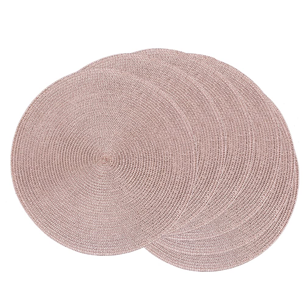 SCF2017 38CM Round Woven Shiny Plastic Placemat Sparkle Glitter Table Mats,Set of 6,Rose gold