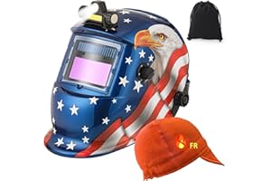 WALKEREN WR01B Welding Helmet Auto Darkening with LED Light True Color Solar Powered Welder Hood with Adjustable Shade Range 4/9-13 for Mig Tig Arc Welding Mask (Blue Eagle + Welding Cap)
