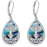 Opal Abalone Shell Cross Earrings 925 Sterling Silver Dangle Earring Jewelry Gifts for Women
