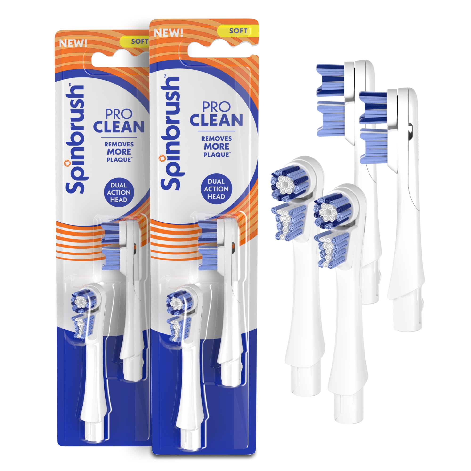 Photo 1 of Spinbrush New PRO Clean Replacement Heads, Electric Toothbrush Refills, Soft Bristles, 4 Count