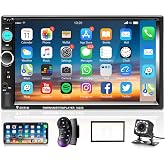 Podofo Car Stereo Double Din Car Radio 7 Inch MP5 Player with HD Touch Screen Digital Display Bluetooth Multimedia Support PhoneLink USB SD Aux-in 2 Din Autoradio with Backup Camera