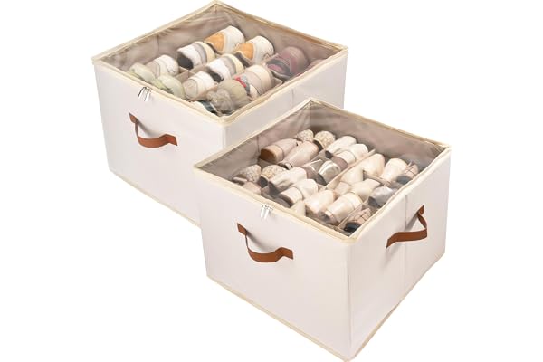 Vexalora Shoe Organizer for Closet, 2 Pack Shoe Storage Bins with Clear Cover, Adjustable Dividers Fits 16-32 Pairs Shoe Boxe