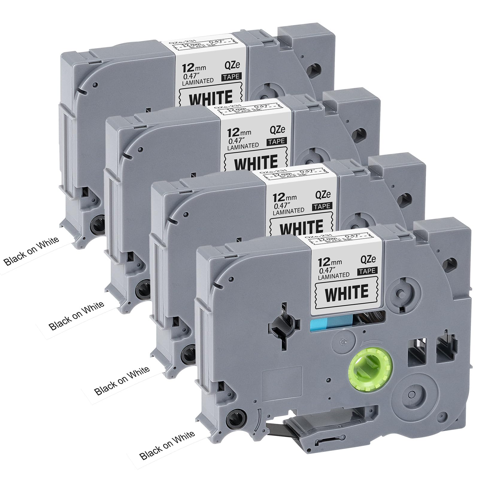Photo 1 of 4pack 12mm 0.47'' TZe TZ Tape Laminated White Label Maker Tape Replacement for Brother P Touch Label Tape TZe-231 TZe231 Compatible with Brother PT-D210 PT-D220 PT-H110 PT-D410 PT-P710BT