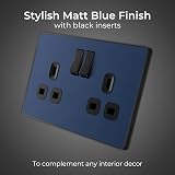 British General BG Evolve Double Switched Power Socket Matt Blue 13A PCDDB22B view 2