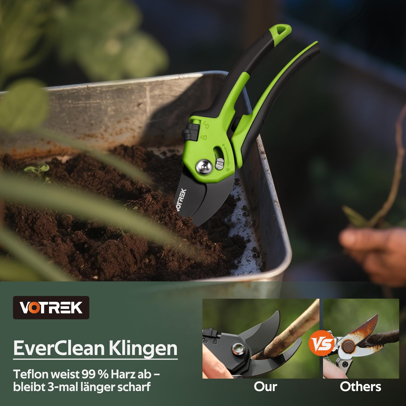 VOTREK 8,5" Bypass-Gartenschere mit stufenloser Grifföffnung, Profi-Rosenschere & Baumschere mit SK5-Stahl und interner Feder für müheloses Schneiden – ideal bei schwacher Handkraft.【Armband】 Geschenk 6