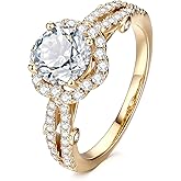 AllenCOCO 1.2CT Halo Engagement Ring – Thick 14K Gold Plated & Round Cut CZ Promise Eternity Wedding Ring for Women Ideal for Travel and Daily Wear