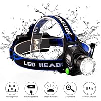 Snorda LED Head Torch Lightweight Waterproof Adjustable Angle Rechargeable Headlamps for Camping, Reading, Running, Cycling, Climbing, Dog Walking, Hiking, Fishing and DIY