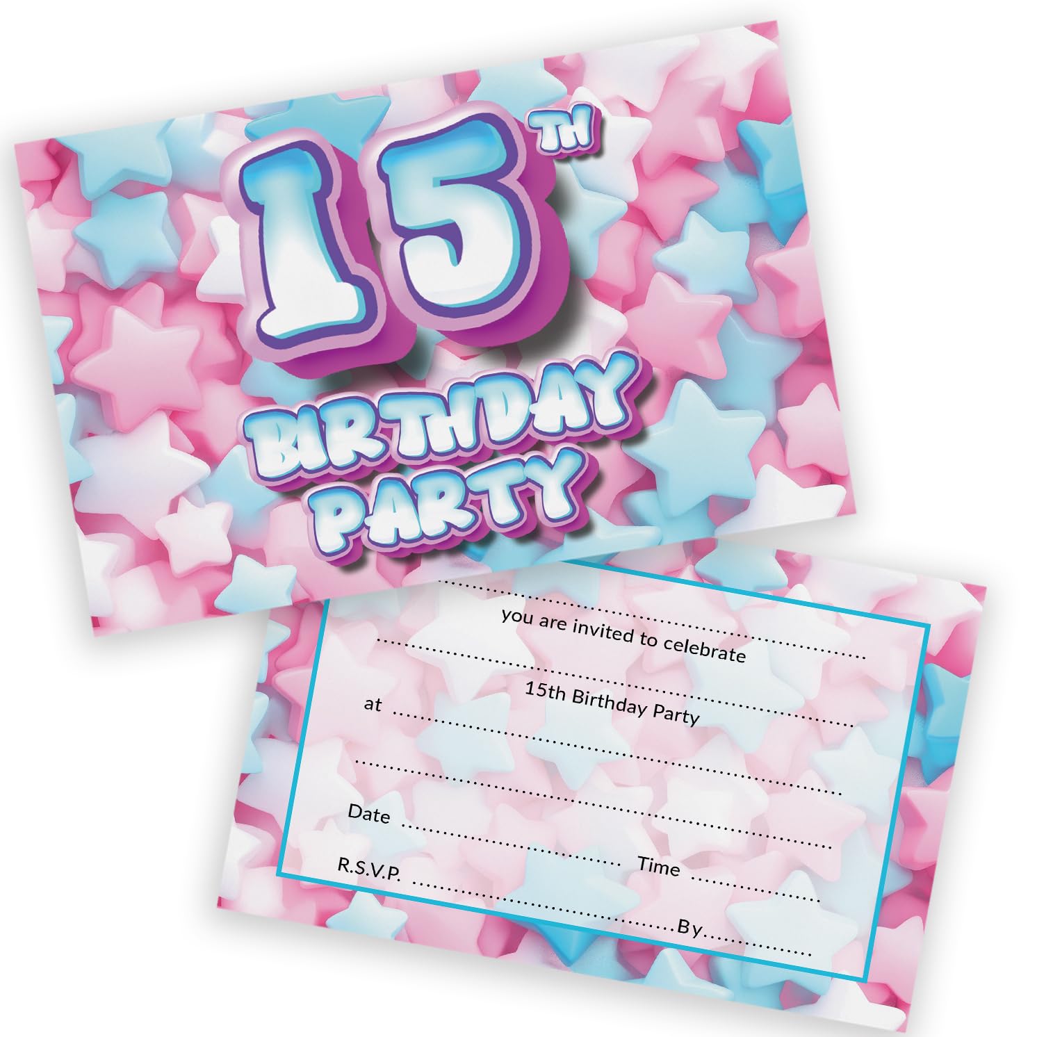 15th Birthday Party Invitations Kids - Sweet Marshmallow 28 Pack - Childrens Birthday Invitations for Boys/Girls A6 Bday Party Invites Invitation Cards with Folding Envelopes