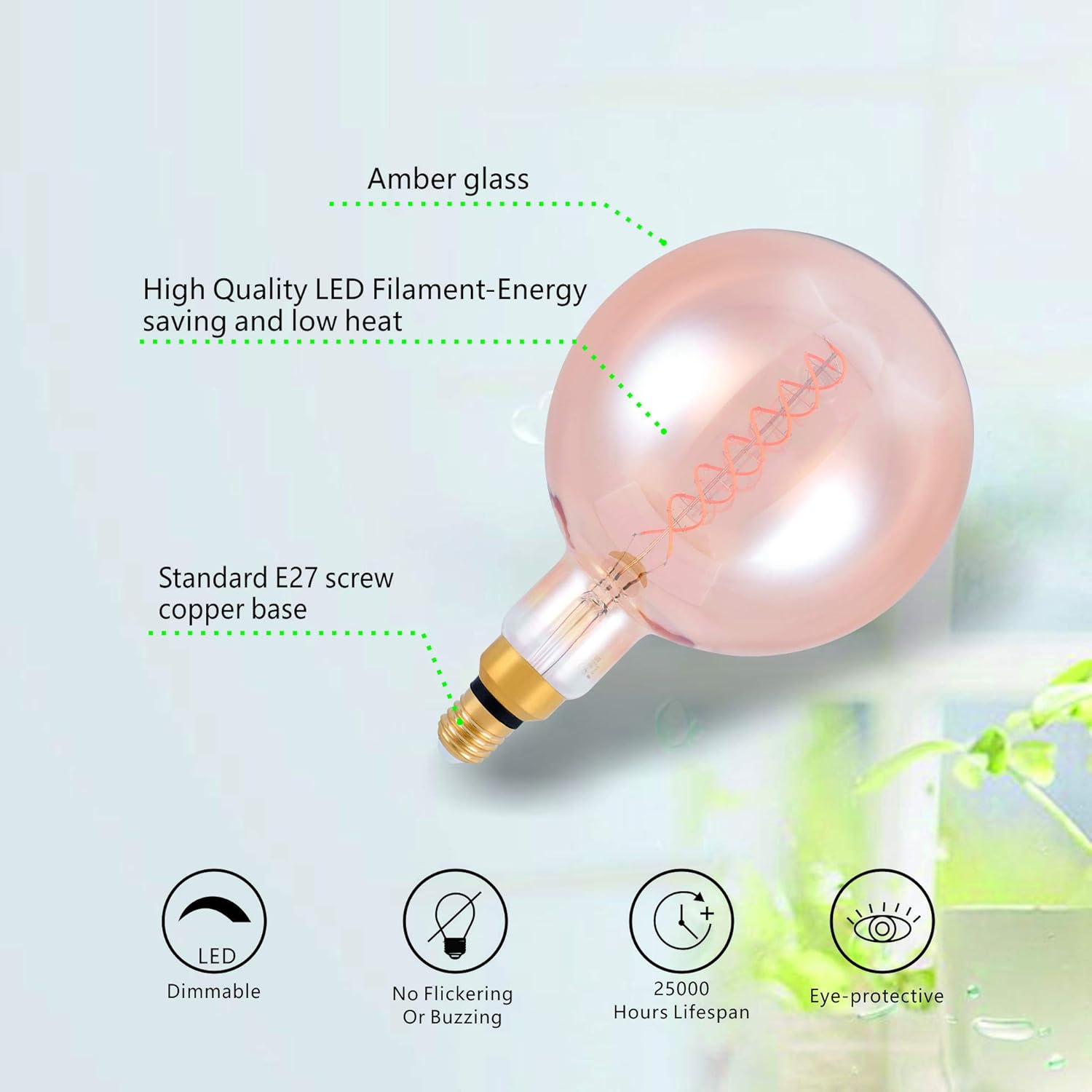 SD LUX E27 Vintage Light Bulbs LED Globe 8W 450LM (40W Equi.) Pendant Light XXL Decorative Light Bulbs Large Vintage Edison Bulbs Dimmable Pendant Lighting Warm White 2200K,1 Pack (G200SL-EU) - Image 5