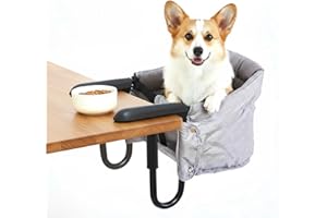 BRIGHTROW Dog High Chair for Table, Cat Desk Perch, Pet Feeding Booster, Seat Attach to Table, Hook on High Chair Portable & Foldable for Home and Travel (Grey)