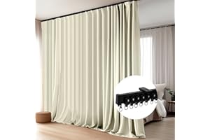 DOEIEZ Room Divider Blackout Curtains Flexible Sliding Tracks Sets Ceiling Mounted Rod Window Curtain Privacy Separation for Bedroom Living Rooms,1 Panel Beige Drape and Black Track Set-W72xH72 in