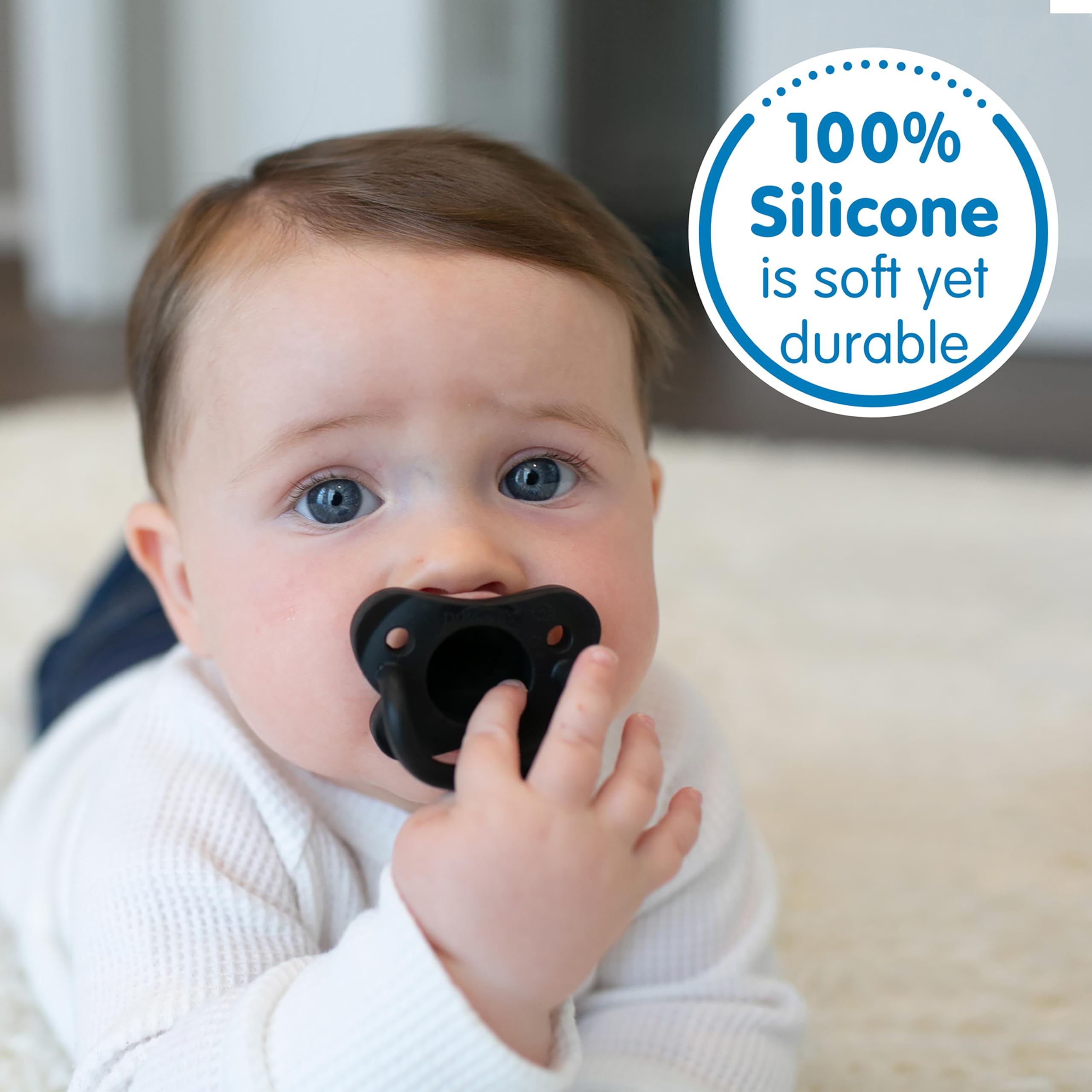 Dr. Brown’s HappyPaci 100% Silicone Pacifier 0-6m, BPA Free, Black, Cool Gray, White, 3-Pack