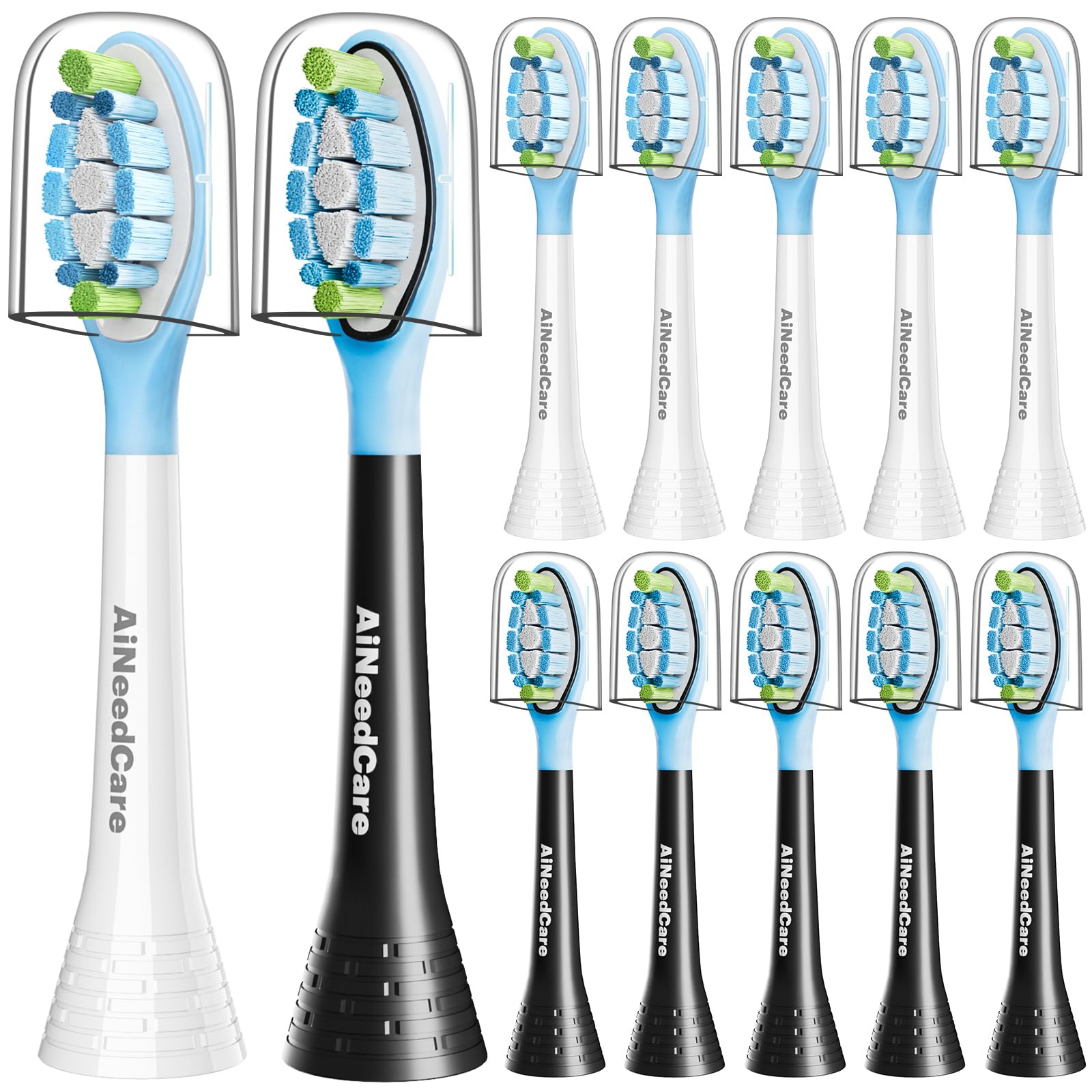 Photo 1 of AiNeedCare Sonicare Replacement Heads, Electric Toothbrush Replacement Heads Compatible with Philips Sonicare - 12 Pack (6 White+ 6 Black)