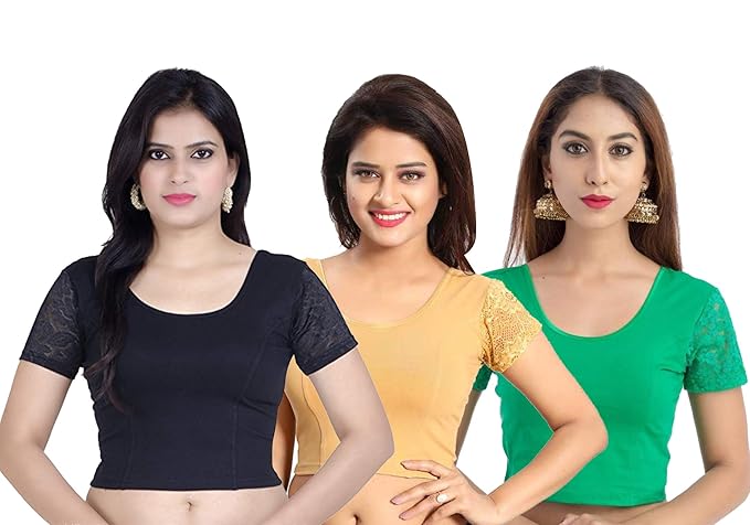 Women's Stretchable Readymade Saree Blouse Crop Top Choli Pack of 3