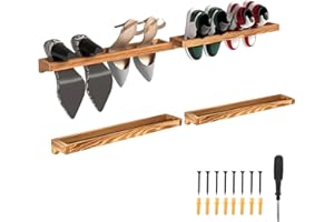 lesolar Wall Mounted Shoe Rack 20 Inch, 4 Pcs Rustic Wood Wall Hanging Shoe Rack, Burnt Wood Shoe Storage Organizer for Entryway Mudroom Closet, Space Saving