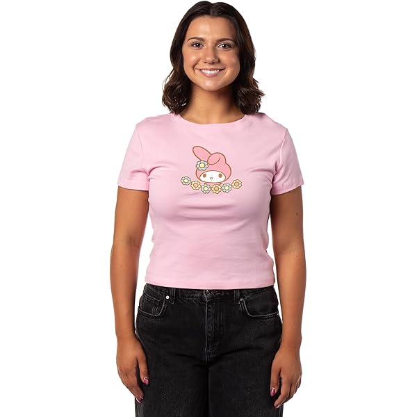 My Melody Character Face Rhinestone Chest Art Crew Neck