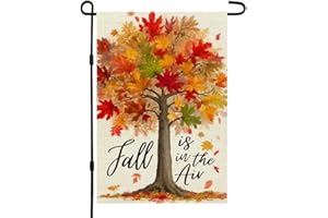 CROWNED BEAUTY Fall Garden Flag 12x18 Inch Double Sided Small Burlap Autumn Tree Maple Leaves Holiday Flag for Outside Yard Decoration