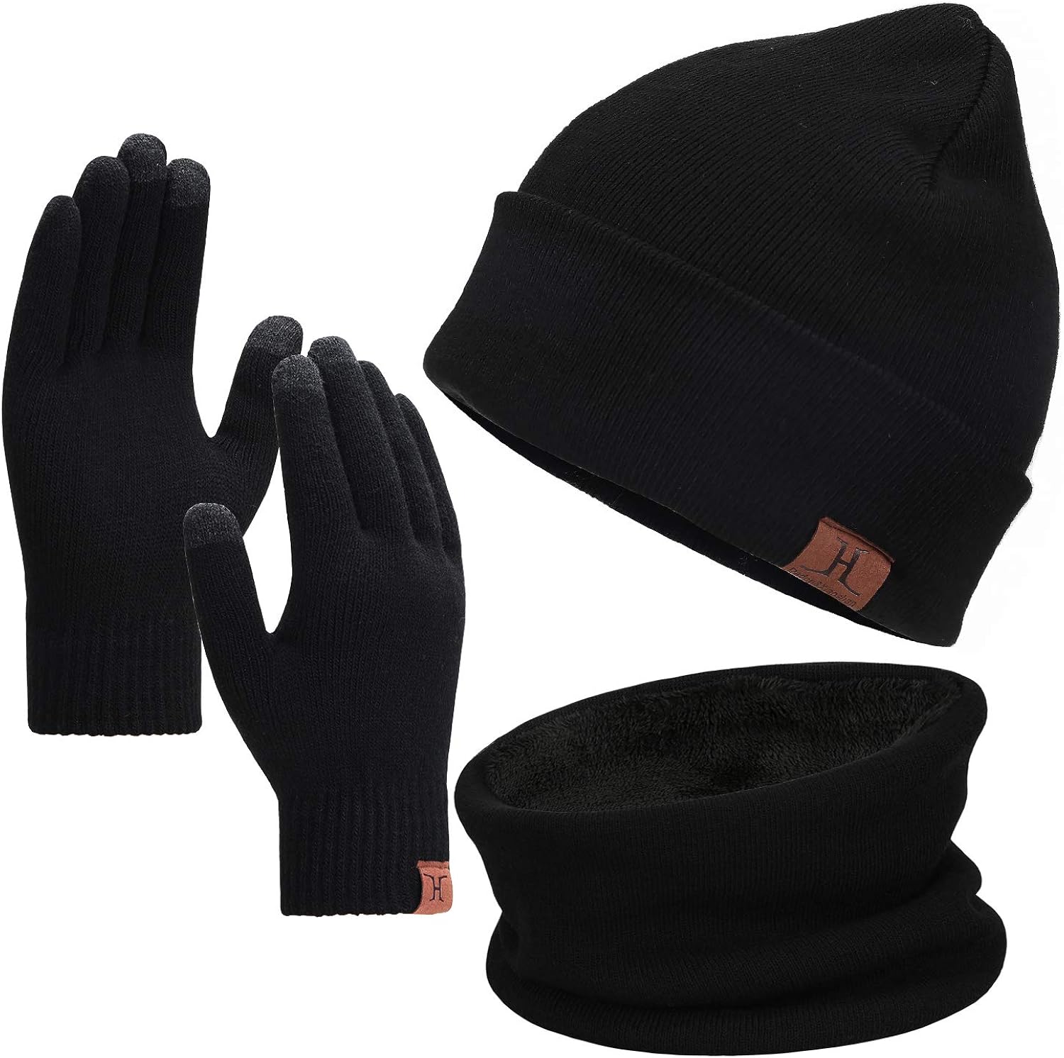 Winter Men Beanie Hat, Scarf, Touch Screen Gloves, 3 Pieces Winter Warm Clothing Set For Men, Black, One Size at  Men’s Clothing store