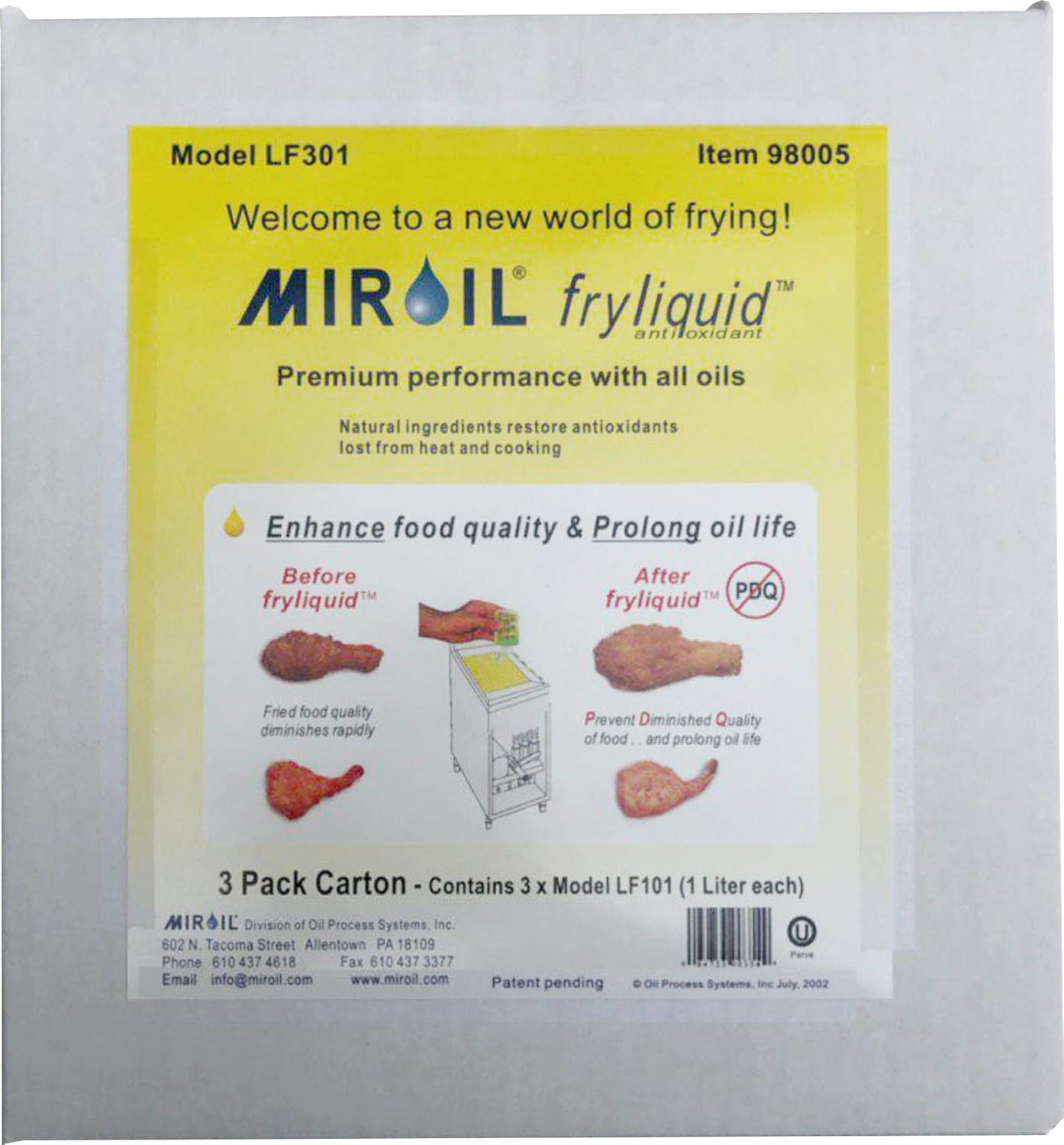 Amazon.com: Miroil FryLiquid LF301 | 3 x 1 Litre Bottles | Antioxidant for Fry Oil | Prevent Oil Breakdown | Fry Healthier | Vitamin Therapy for Deep Fryer ...