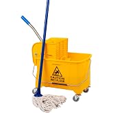 Mind Reader 5.5-Gallon Mop Bucket with Wringer for Small Mops, Yellow | 22-qt compact capacity, small mop heads 10 oz or less, upward press wringer, caster wheels, handle, mop not included