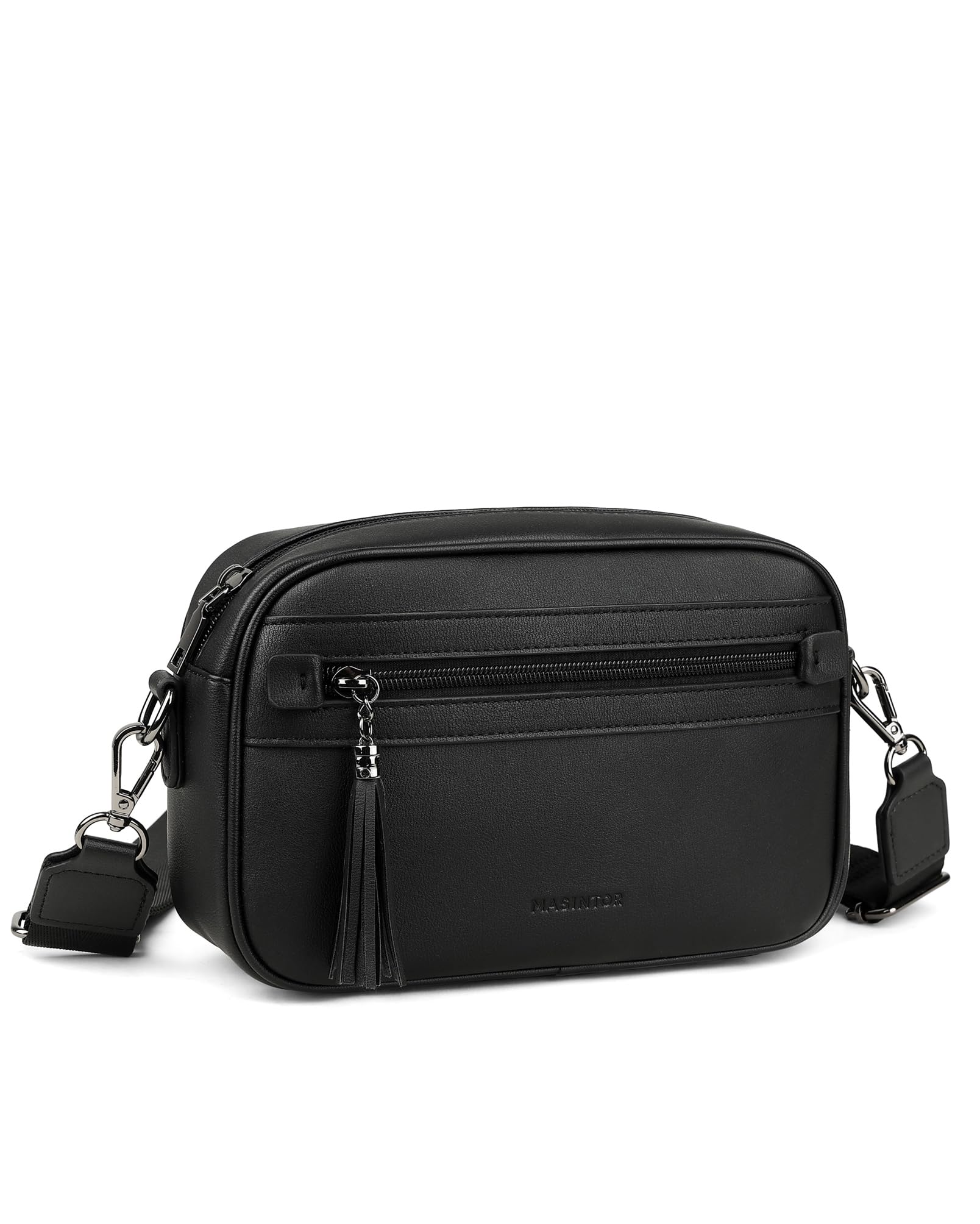 Photo 1 of MASINTOR Crossbody Purses for Women Vegan Leather, Travel Purse Shoulder Handbag with Adjustable Strap, Fashionable Women’s Travel Bags with and Tassel Solid Black