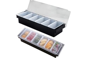 Food and Condiment Organizer with Lid, 6 Removable Trays Garnish Station for Fruit Veggie Salad, Ice Cooled Bar Top Condiment