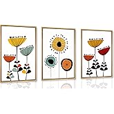 YCXDMJ 3pcs Abstract Boho Floral Wall Art Vibrant Canvas Posters and Prints Modern Flower Paintings Pictures Artistic Wall Decor for Bedroom Living Room Office and Dorm Decoration Unframed