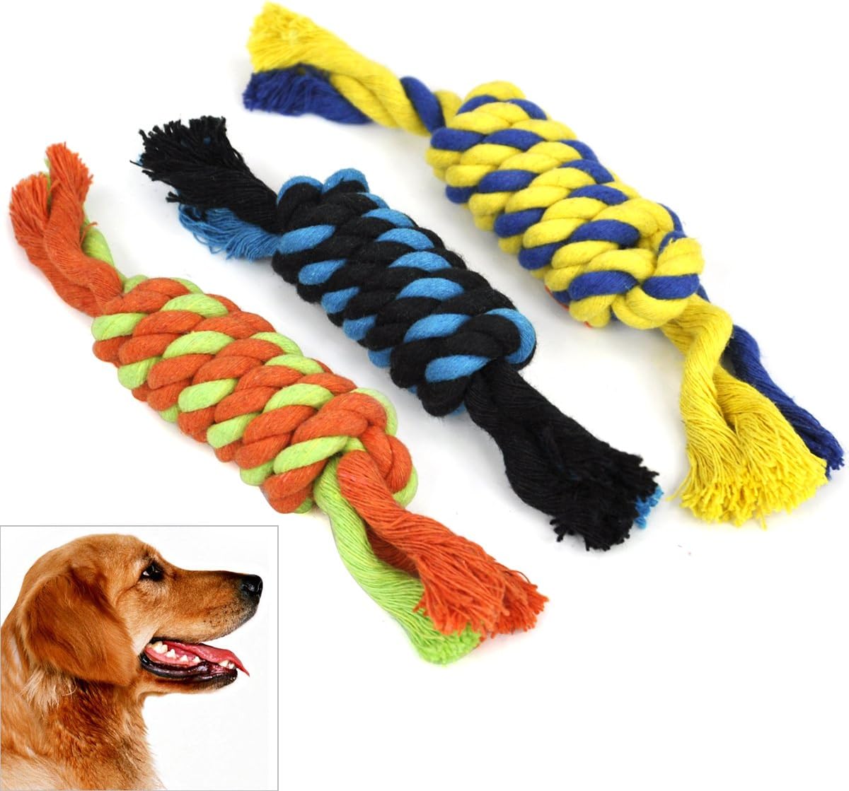 WPG 3 × Cute Tough Strong Puppy Dog Pet Tug War Play Cotton Rope Chew