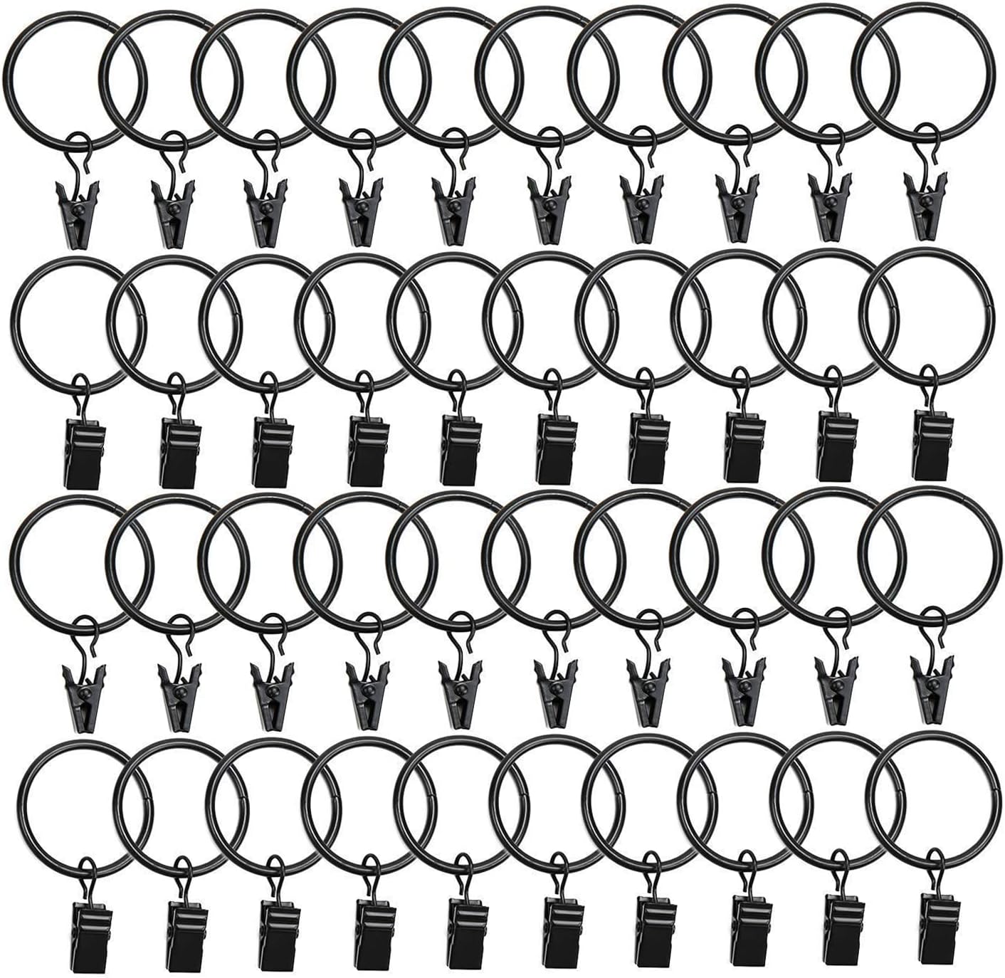 Window Treatment Hardware - Datttcc 40 Pack Metal Curtain Rings with Clips Black Decorative Drapery Rustproof Vintage 1.26 Inch Interior Diameter