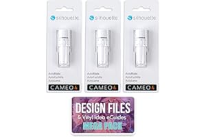 SILHOUETTE AMERICA Silhouette Cameo 5, 4, PRO, Plus, & Portrait 2 AutoBlade Replacement 3 Pack Bundle with 200+ Designs