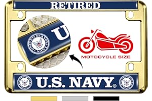 BESTLICENSEPLATEFRAMES [Officially Licensed Product] - Motorcycle Domed Custom-Made Personalized Metal License Plate Frame Frame with Retired US Navy Design - Gold
