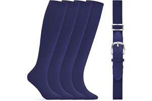 COZYMATE Red/Black/Navy Blue Baseball Socks and Belt Combo, Softball Sock and Adjustable Belt for Youth Girls Men Adult