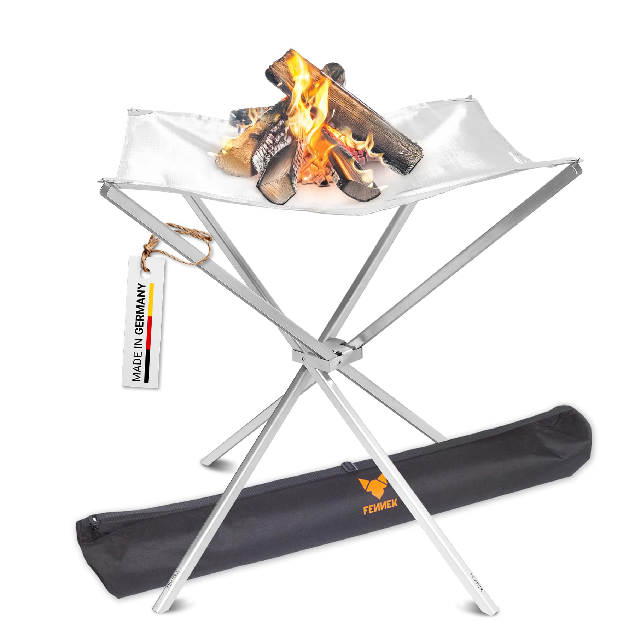 FENNEK HIGHFIRE, Transportable Fire Mesh | Includes Bag | Perfect for Home or Mobile Use | Made of Temperature Resistant Stainless Steel | XL | 60 x 60 x 63 cm (23.6" x 23.6" x 24.8")