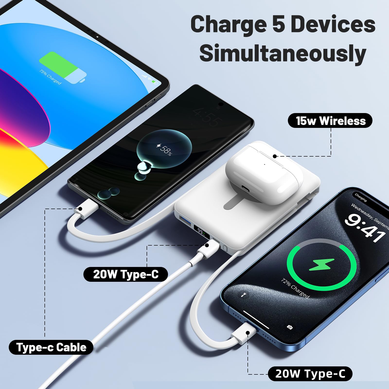 Azmuth Power Bank, für Magsafe Powerbank iPhone 10000mAh, Magnetische Power Bank Wireless Schnellladen mit LED Display Tragbares Ladegerät Akkuspack für iPhone 17/16/15/14/13/12/Pro/Pro Max