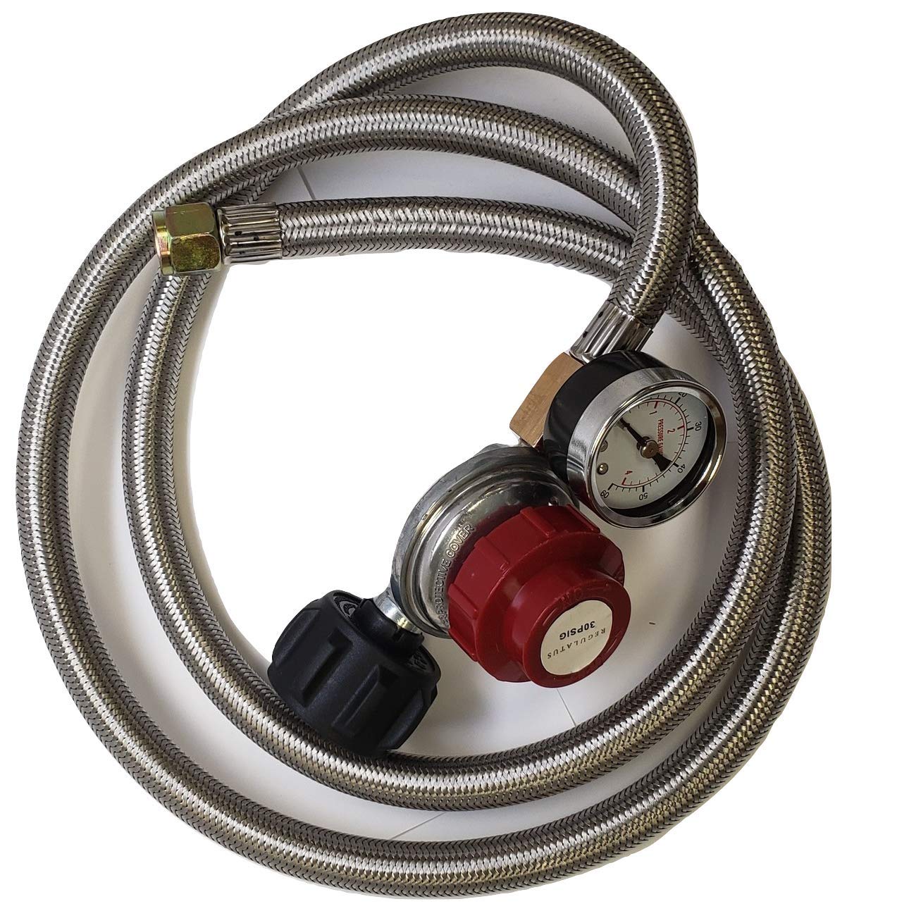 Buy Adjustable 030PSI HIGH Pressure ONLY Propane Regulator 5 FEET SS Braided HoseType1 (QCC1