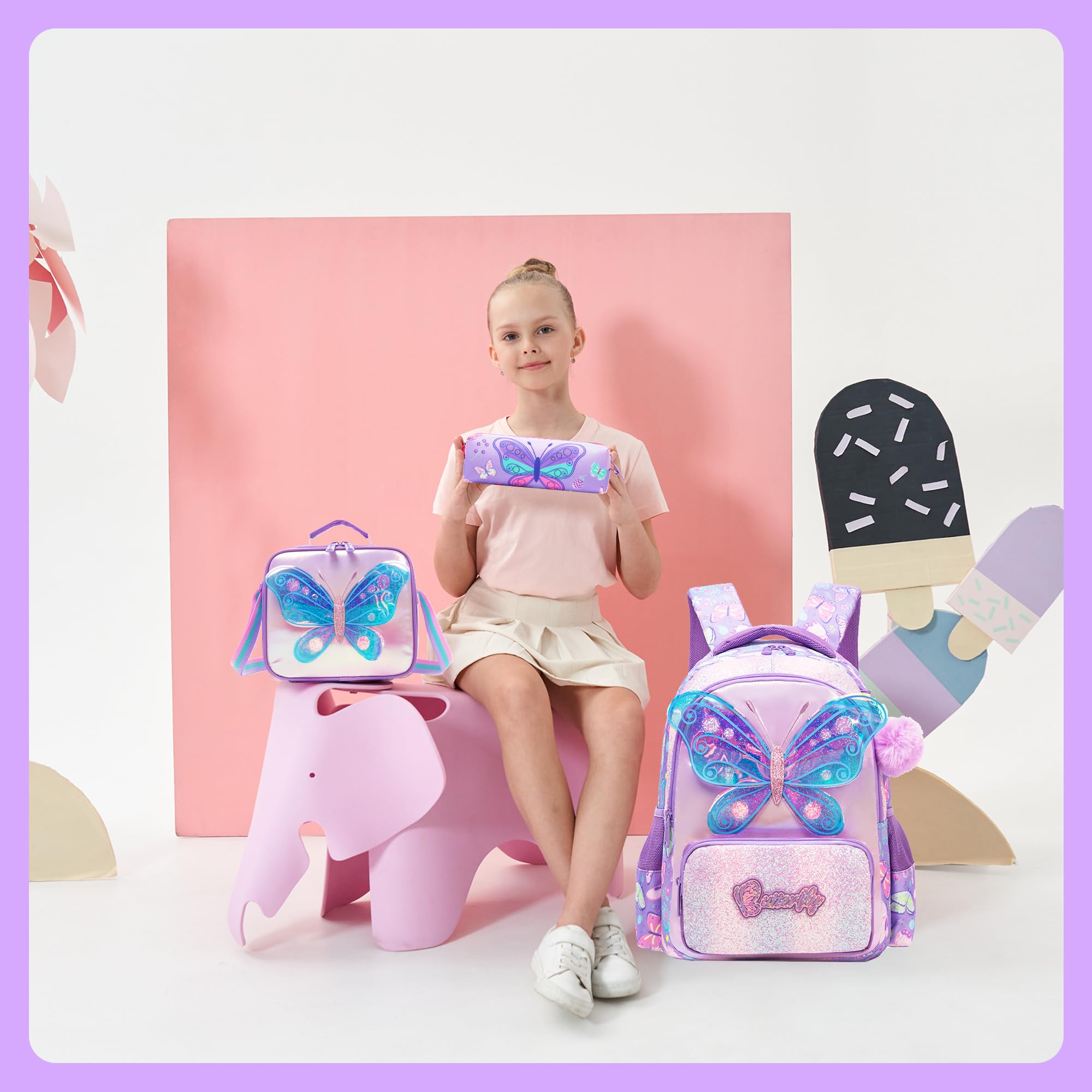 Meetbelify Kids School Backpacks for Girls Boys Backpack with Lunch Bag for Elmentary Students