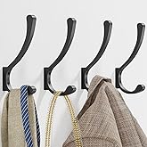 saffruff Coat Hooks Wall Mount, Hooks for Hanging Heavy Duty, Screw in Wall Hanger for Backpack, Clothes, Towels, Jacket, Black 4 Pack