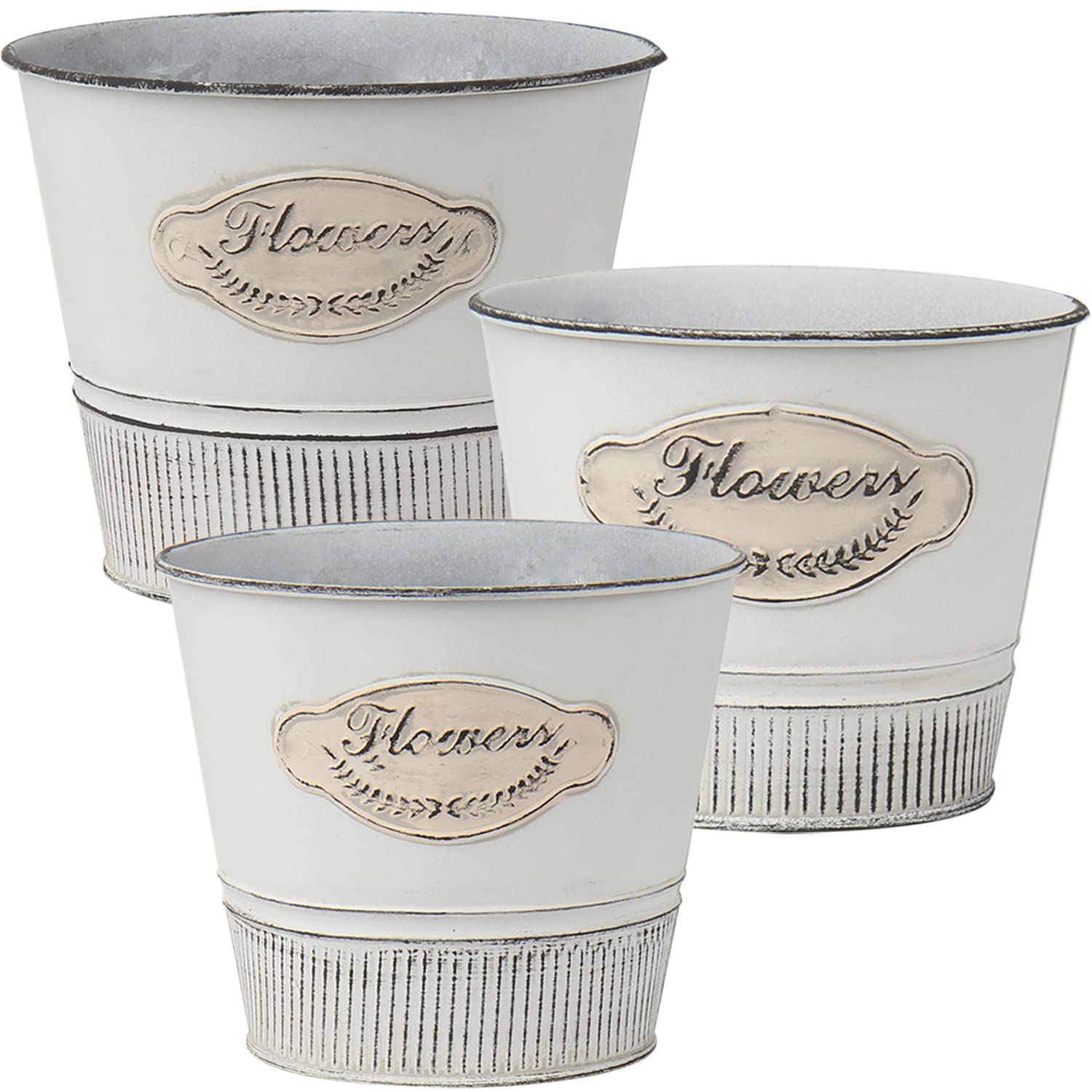 Oairse 3PCS Plant Pots Outdoor Galvanised Planter Zinc Plant Pot Garden Planters Metal Plant Pots Vintage Round Bucket Flower Pot Rustic Container for Plant or Decorative Home Modern Farmhouse Indoor